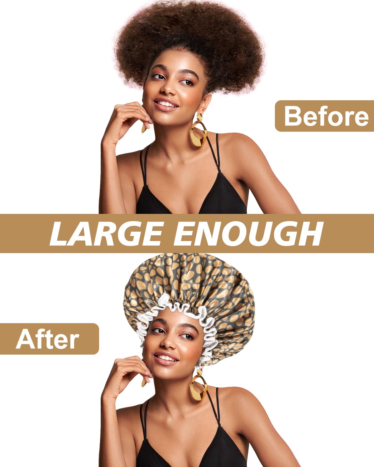 Aquior Shower Cap for Women, Reusable Shower Caps for Womens, Adult Hair Cap for All Hair, Double Waterproof EVA Lining, Leopard Shower Cap for Long Thick Hair