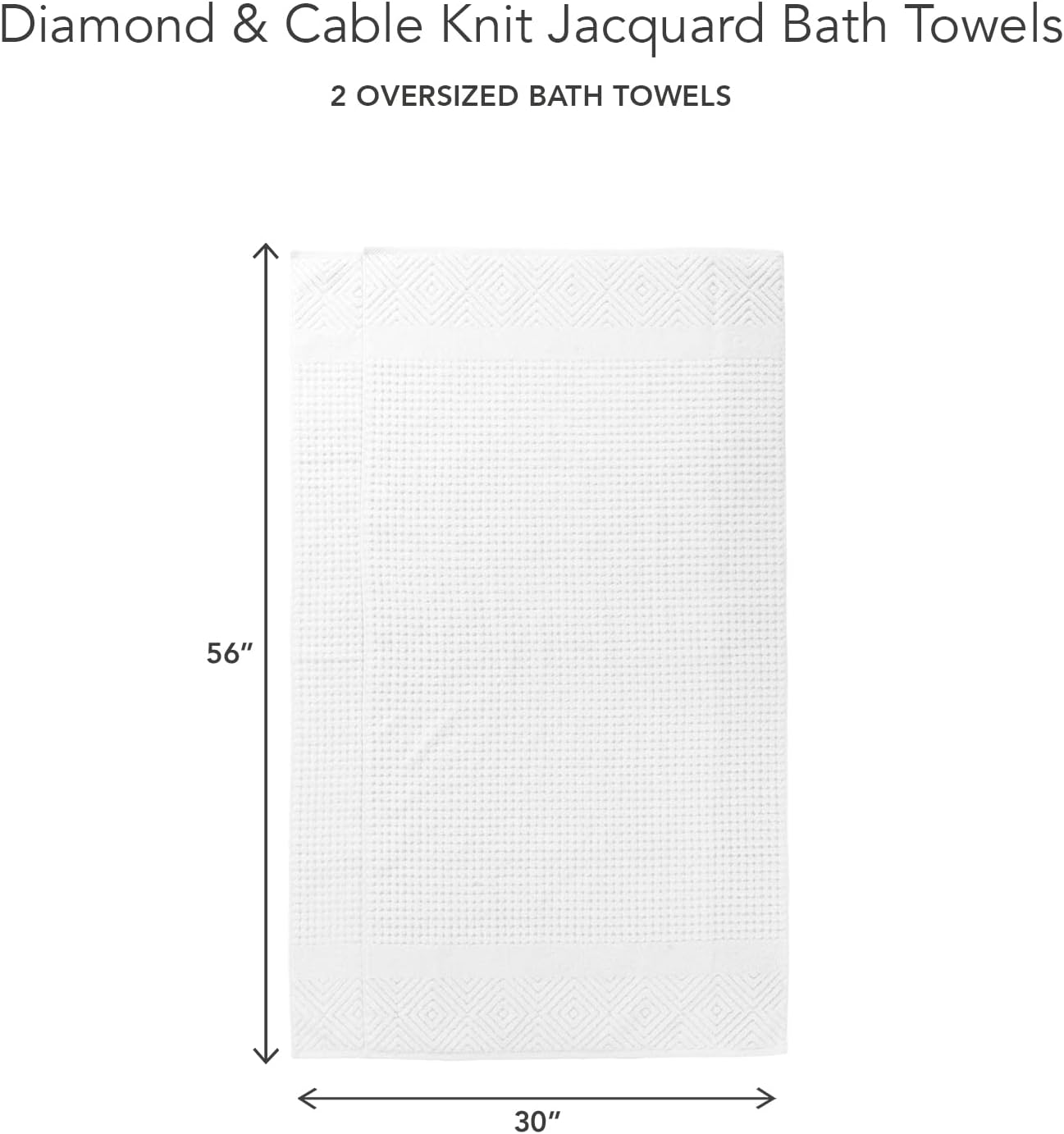Texere 100% Organic Cotton Diamond Jacquard 700 GSM Luxury Bath Towel Sets - Ultra Soft and Absorbent Hotel and Spa Quality (Diamond, Bright White, 2 Bath Towels)