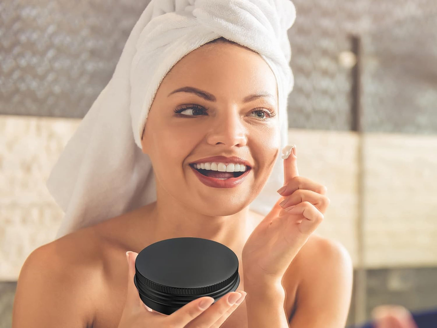 20 Pcs 2 Ounce Aluminum Tin Jars Containers Leak Proof Cosmetic Tin Jars Containers Round Screw Lids for Cosmetic, Salves, Balms, Lip Balm or Others, 60mL Black