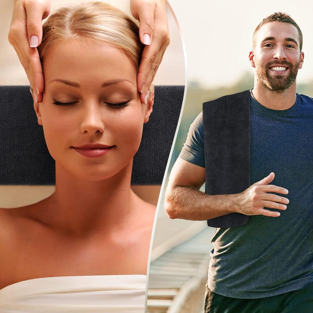 Orighty Black Salon Towel, Pack of 12 (Not Bleach Proof, 16 x 29 Inches) Super Soft and Absorbent Microfiber Hair Salon Towels for Salon, Hand, Gym, Bath, Spa and Home Hair Care