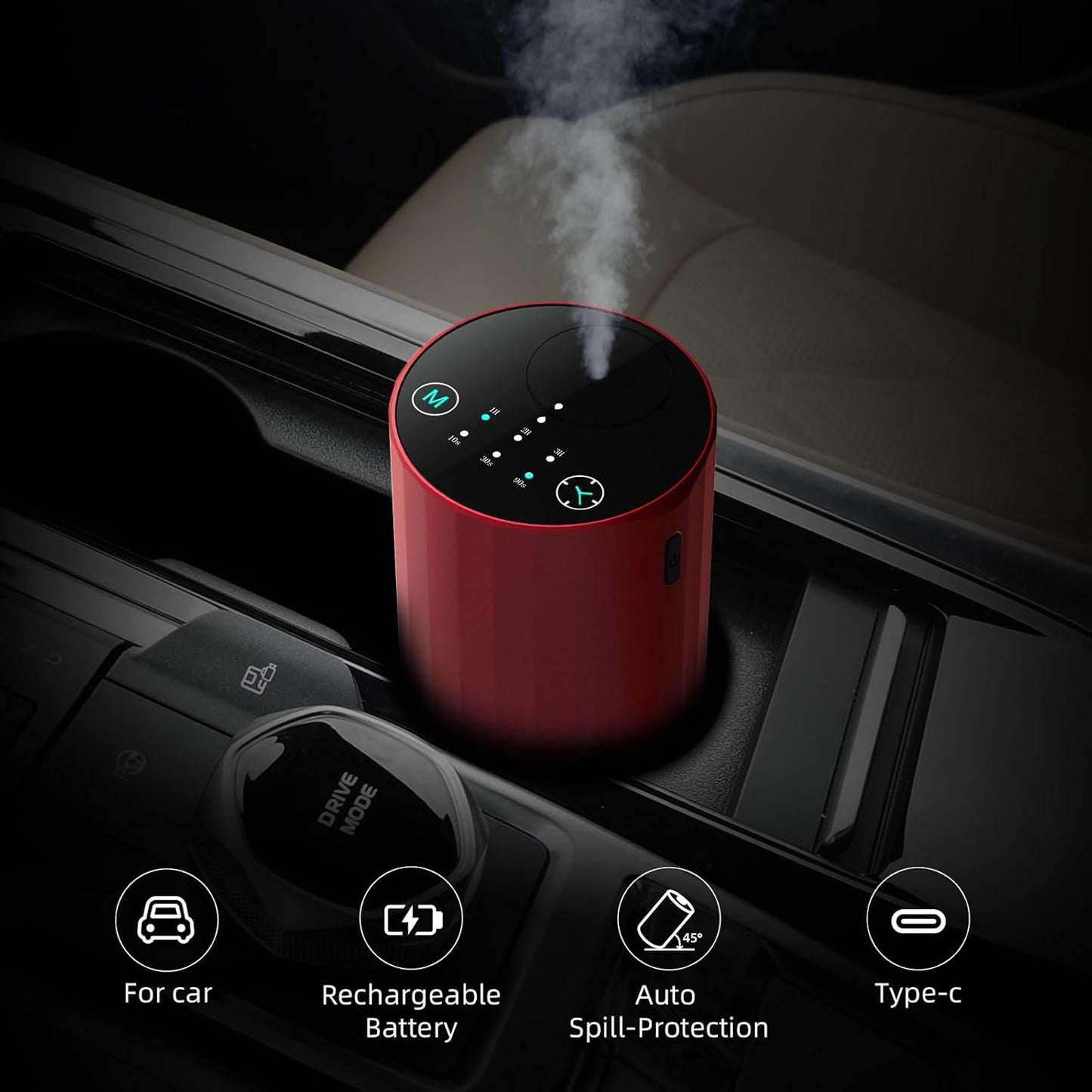 Waterless Essential Oil Diffuser Aromatherapy Scent Diffusers for Home Large Room, Bedroom, Car, Office, Desk, Battery Operated Mini Portable Air Freshener (red)