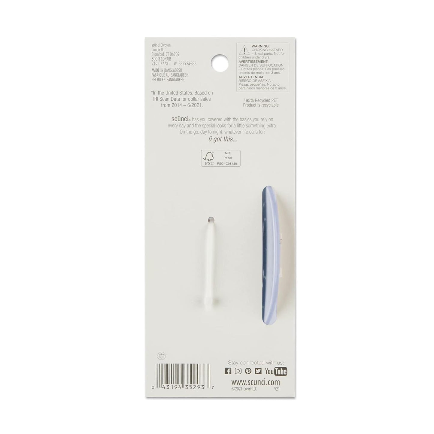 Scunci Earth-Friendly Planet Upcycled Large Jaw Clip, Made from Plastic Bottles, Blue, 1-Piece