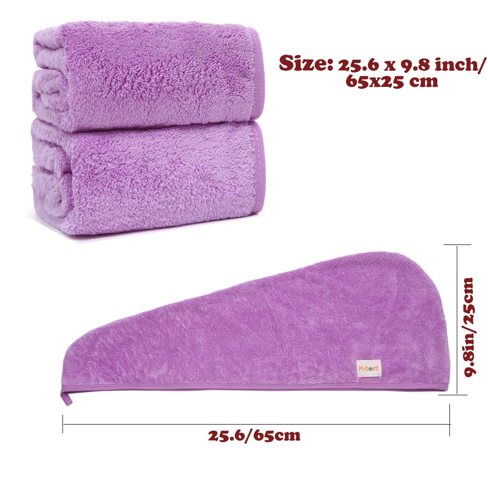 2 Pack Microfiber Hair Towel Wrap,Hair Drying Towel with Button,Absorbent Head Towel to Dry Hair Quickly (Purple)