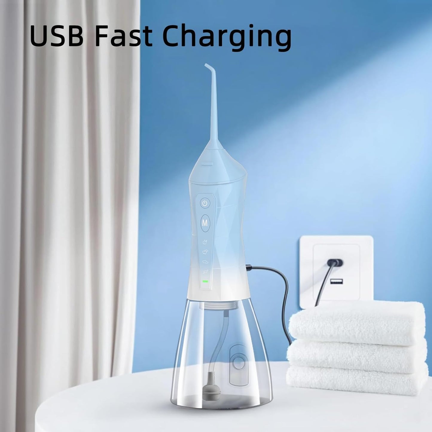 Water Dental Flosser Teeth Pick: Portable Cordless Oral Irrigator 320ML Rechargeable Travel Irrigation Cleaner with 5 Flossing Tips, IPX7 Waterproof Electric Flossing Machine for Teeth Cleaning
