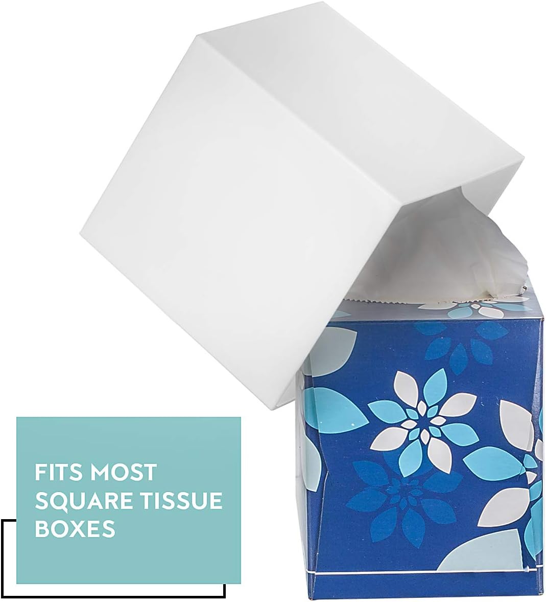 White Tissue Box Cover Square - Set of 2 Facial Cube Tissue Box Holder Case Dispenser for Bathroom Vanity Countertop, Bedroom Dresser, Office Desk or Night Stand Table