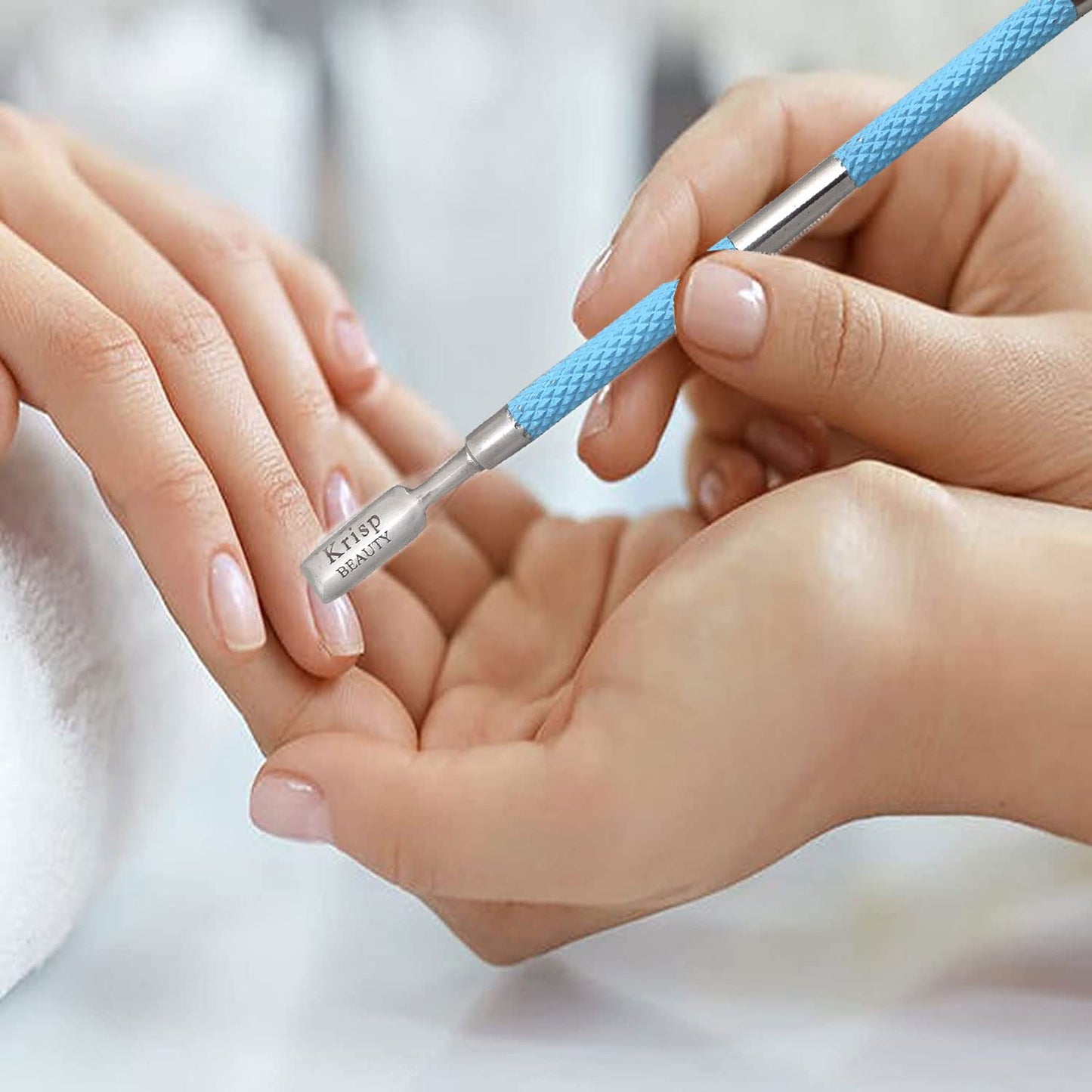 Cuticle Pusher Tool - Dual Sided Sharp Edge Spoon Shaped Double Ended Cuticle Pusher Remover Cuticle Cleaner Stainless Steel Manicure Pedicure Nail Art Care Tools Set 1 Pc By Krisp Beauty (Blue)