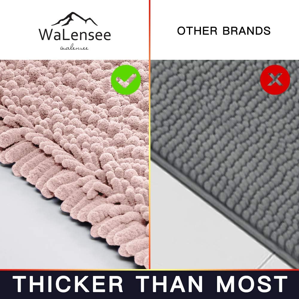 Walensee Large Bathroom Rug Non Slip Bath Mat (72x24 Inch Dusty Pink) Water Absorbent Super Soft Shaggy Chenille Machine Washable Dry Extra Thick Perfect Absorbant Best Plush Carpet for Shower Floor