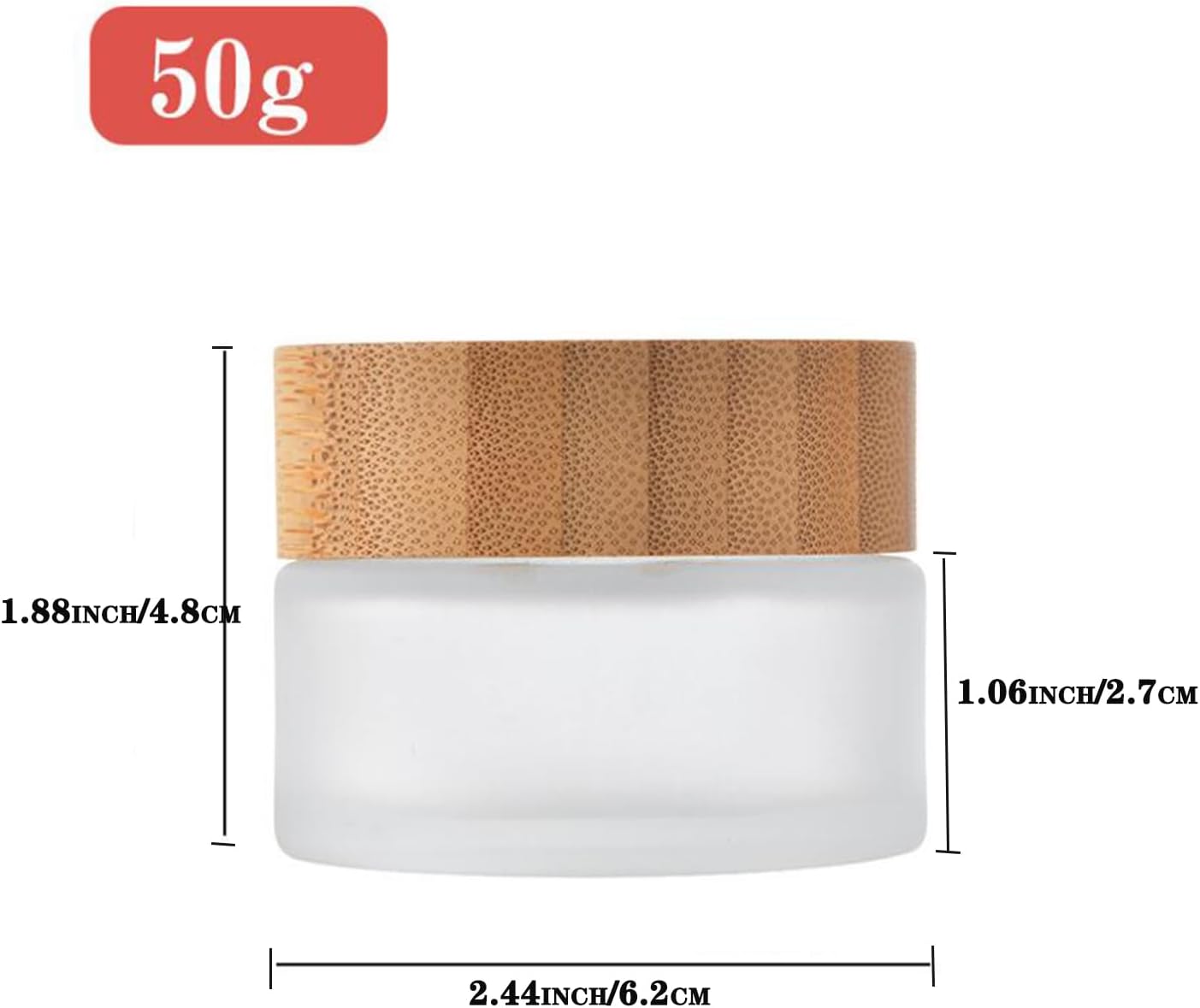 2 Pack 50ml Frosted Glass Cream Jars with Bamboo lids,Wide Mouth Makeup Sample Storage Pot Dispenser Bottles for travel Jars Face Eye Shadow