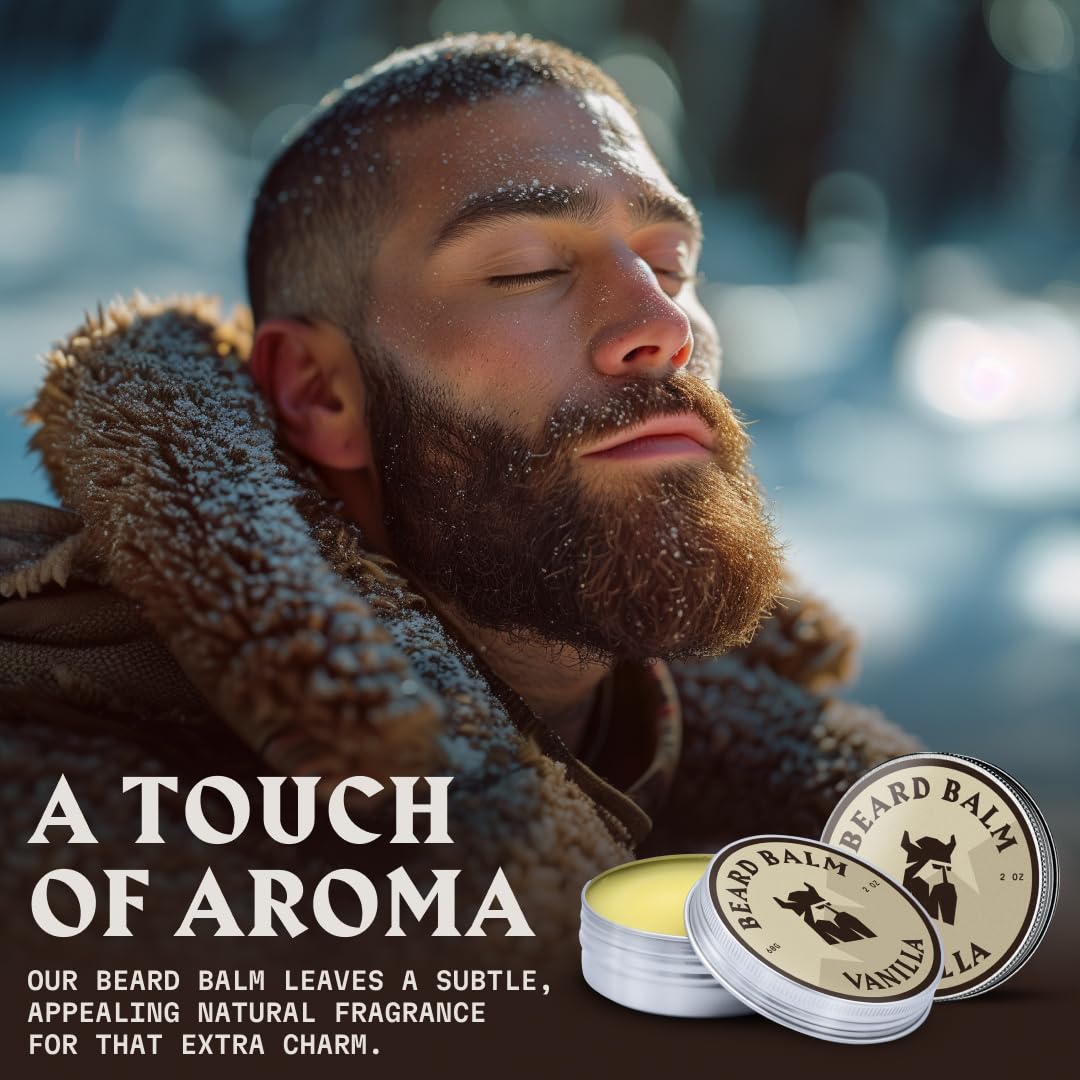 Striking Viking Beard Balm - 2 oz Pack of 2 Vanilla - Softens & Hydrates with Shea Butter & Jojoba Oil - Light Hold Leave-In Hair Conditioner - Itch Relief & Beard Growth with Tea Tree Oil