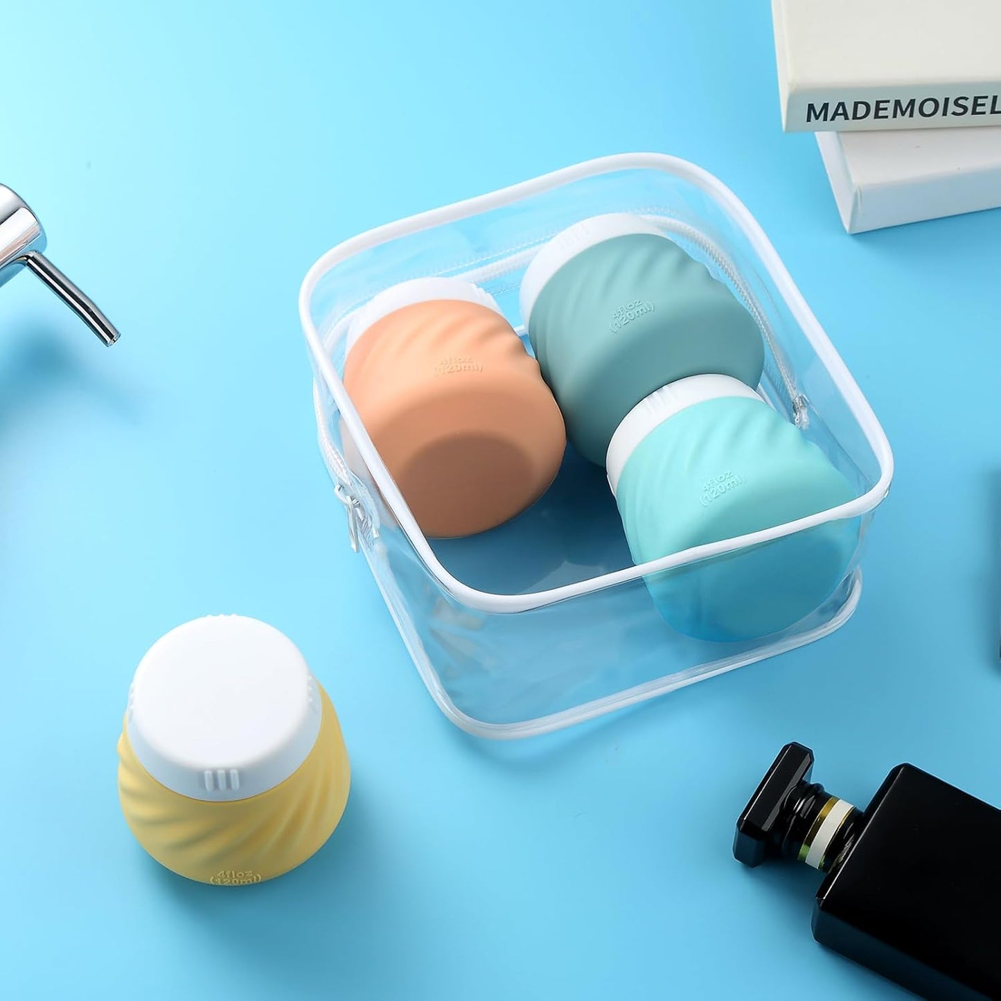 Gemice 4 OZ Travel Size Containers for Toiletries, 4-Pack Leak-Proof Silicone Slime Jars with Lids, BPA Free Small Round Cosmetic Slime Container for Lotion, Cream, Ointments, Travel Essentials