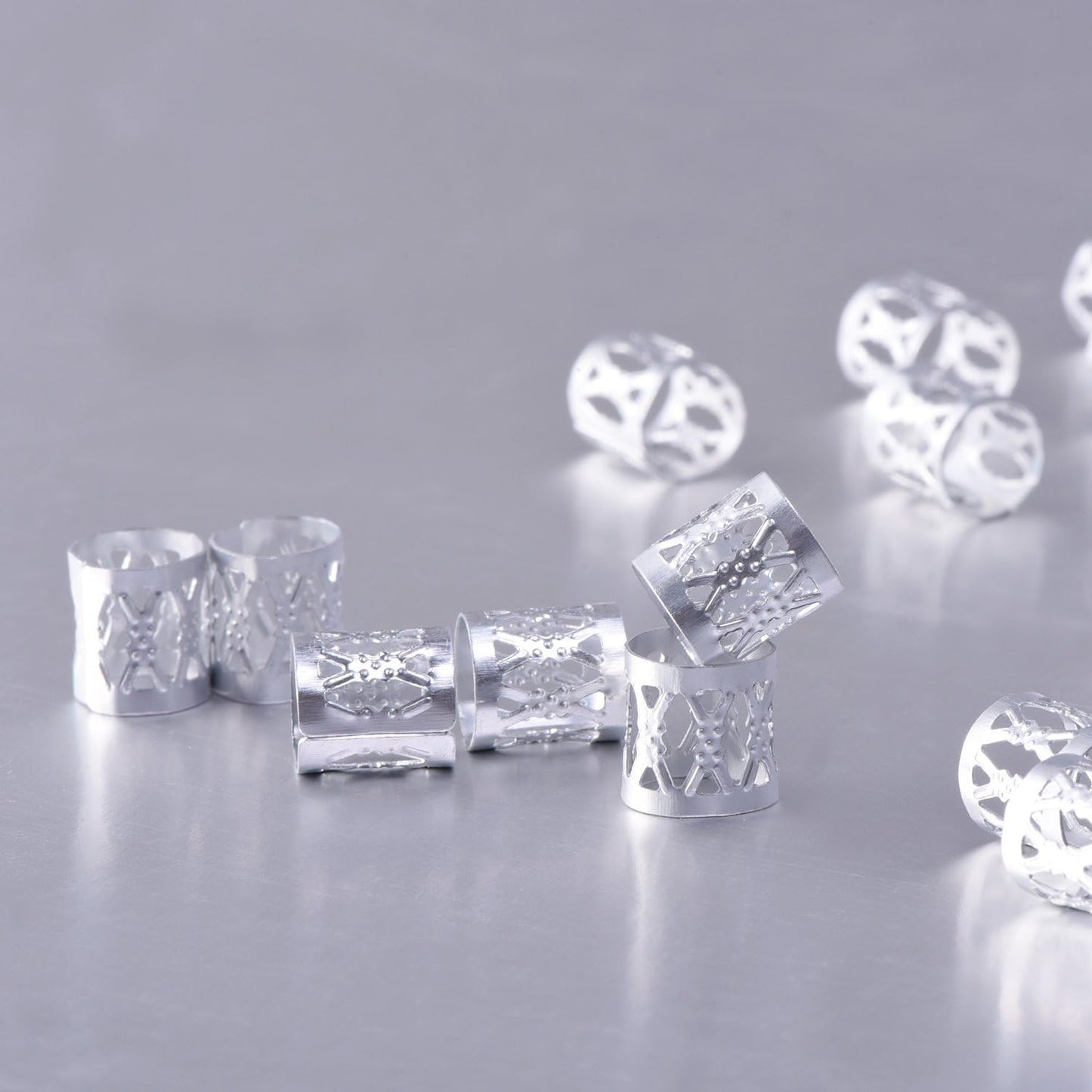 SEVENHEAD 50 Pcs Dreadlock Beads Hair Accessories Hair Rings Adjustable Cuffs Braiding Hair Decoration Clips Metal Hair Decoration for Braids(Silver)