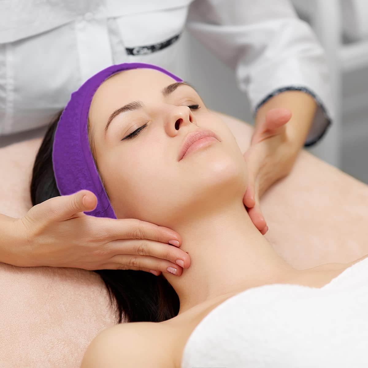 Denfany Spa Headband 3 Pack Ultra Soft Adjustable Face Wash Headband for Face Washing, Shower, Makeup and Sport (purple)