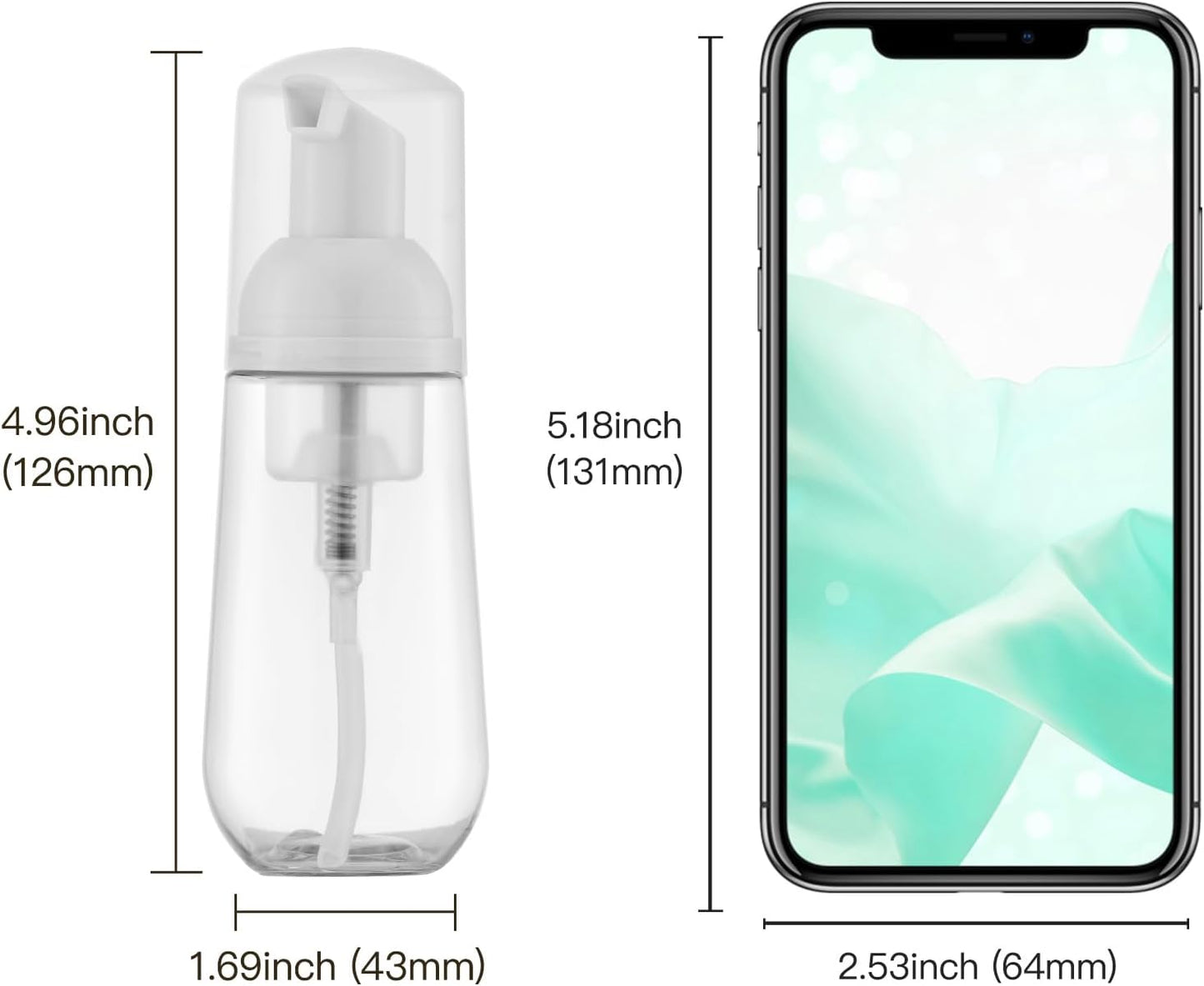 2oz Foam Bottle, Empty Travel Foaming Pump Dispenser for Hand Soap, Lash Cleanser, Shampoo (3PCS, Clear)