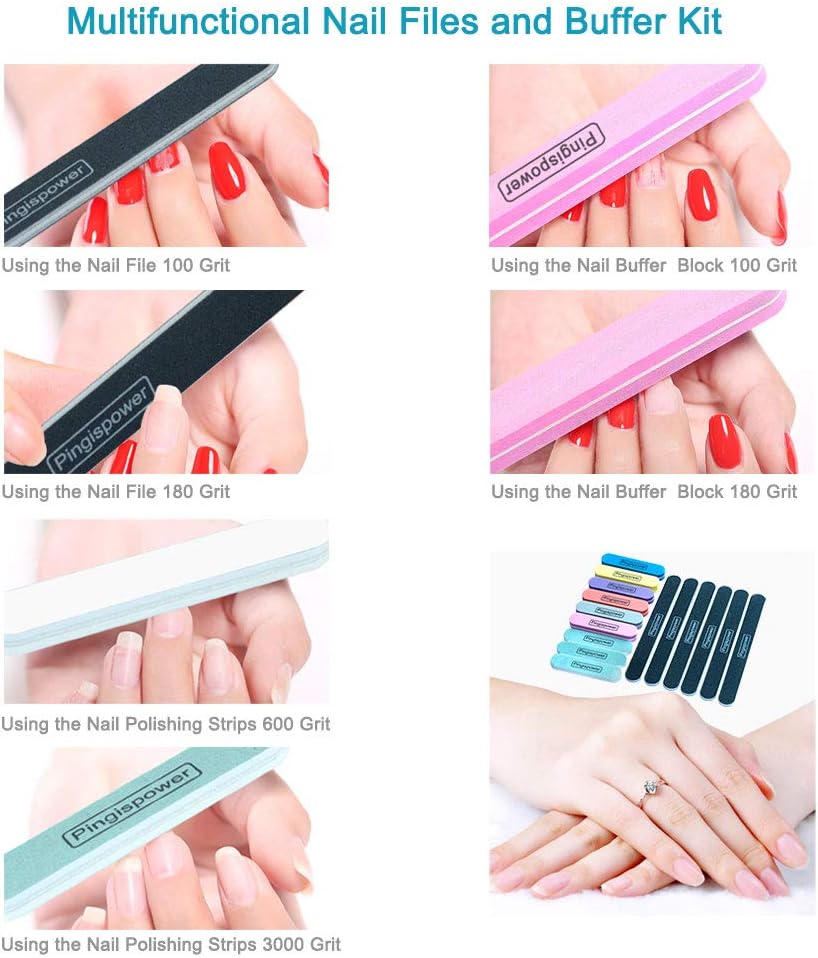 Nail Files and Buffers, 15PCS Professional Emery Board Nail File and Buffer Block for Natural Nails (100/180 & 600/3000 Grit), Reusable & Washable Manicure Kit for Home and Salon