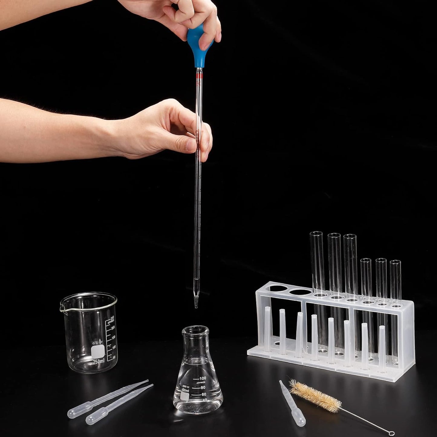 PATIKIL Graduated Dropper Pipettes Kit, 2pcs 5ml Borosilicate Glass Pipette with Rubber Cap for Transfer Liquid for Lab, Chemistry, Clear