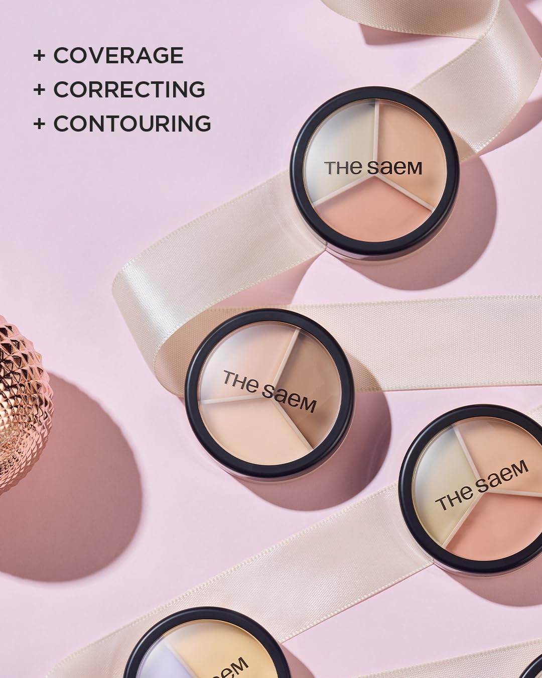 THESAEM Cover Perfection Triple Pot Concealer 03 Correct Up Beige + 04 Tone Up Beige - for Fair to Light Skin Tone - 3 Color Full Coverage - Covers Pigmentation and Blemish Spots, Corrects Skin Tone