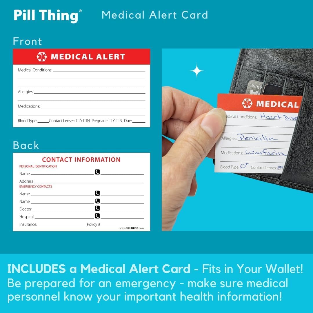 6 Times a Day, 7 Day Large Weekly Pill Organizer with Holder Tray, Vitamin, Medicine Box, Multicolor with Medical Alert Card (8X a Day - 2 Pack)