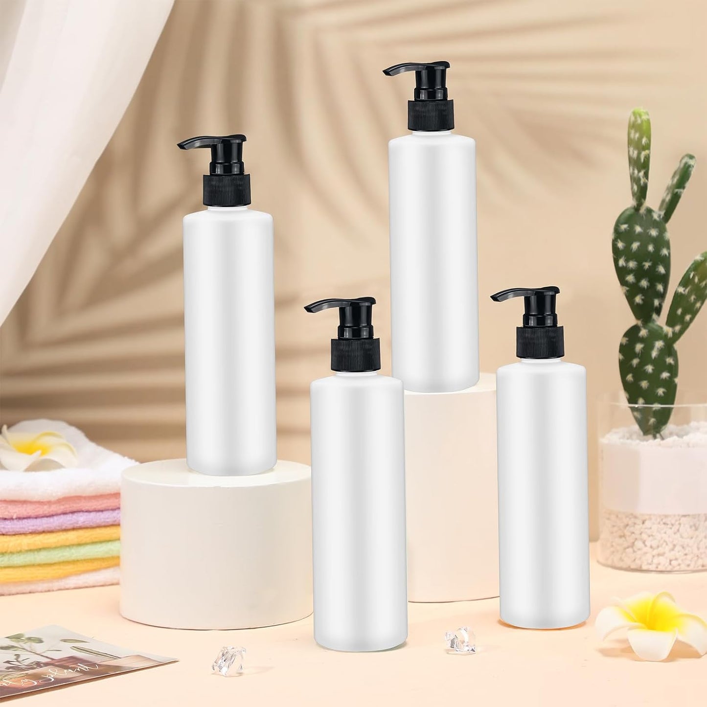 Thyle 20 Pcs Plastic Pump Dispenser Bottle 8 oz Refillable Plastic Bottles Bulk Lotion Container Travel Lock Empty container for Shampoo Massage Oil Dispensing (White bottle, black head)