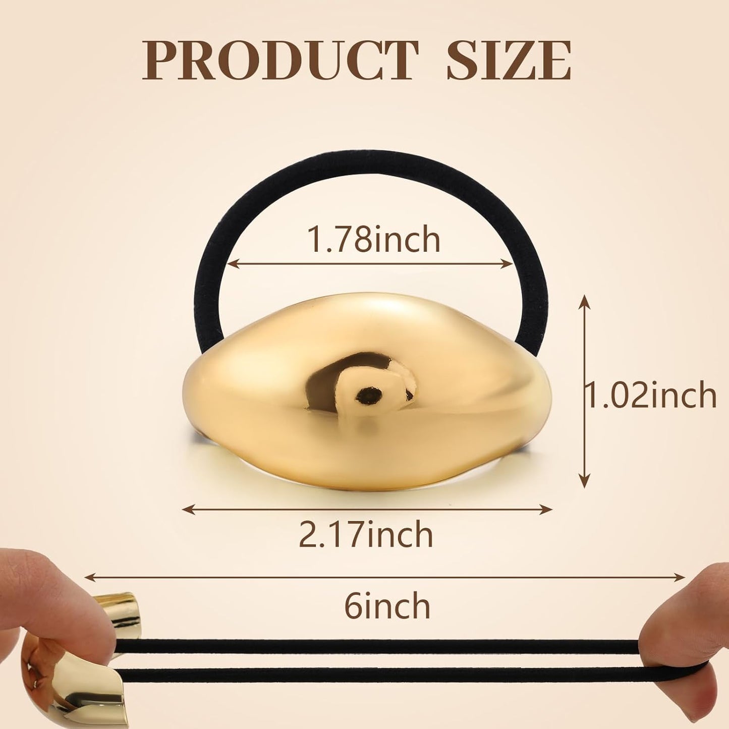 3PCS Gold Hair Ties, Metal Hair Ties for Thick Hair, Elegant Durable Geometric Design Hair Cuffs, Gold Hair Accessories Stretchy Non-Damage Ponytail Cuff Holders Holiday Gifts