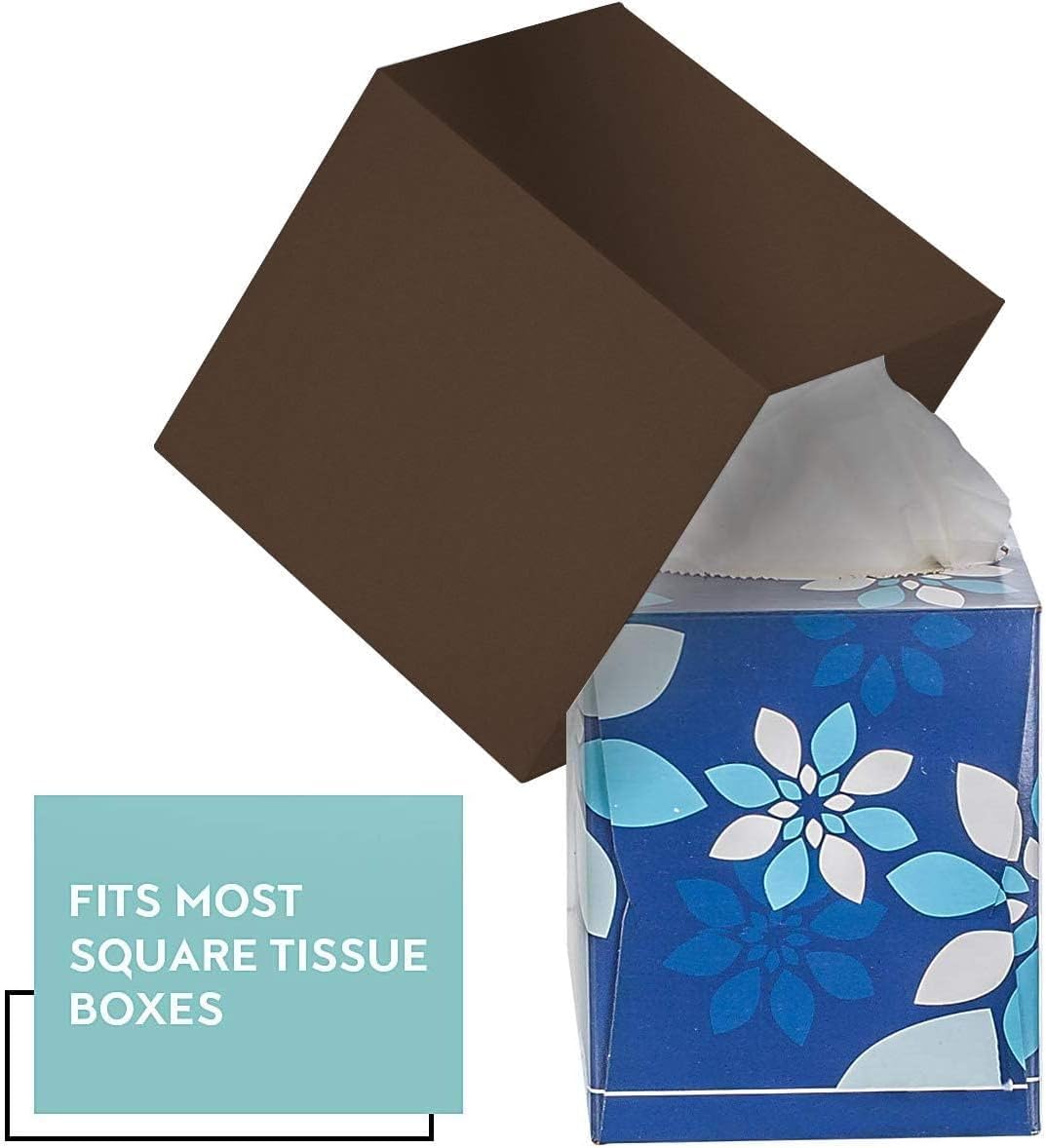 Brown Tissue Box Cover Square - Plastic Facial Tissue Box Holder - Decorative Cube Tissue Holder Dispenser Fits Any Vanity Countertop, Bedroom Dresser, Office, Bathroom Decor