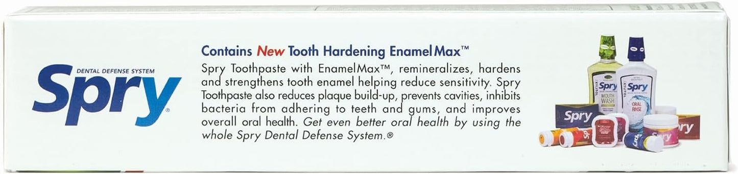 Spry Natural Xylitol Toothpaste 5oz for Adults and Kids with Fluoride, Gentle for Sensitive Teeth Whitening and Remineralizing, Breath Freshening, Mouth Moisturizing, Spearmint (Pack of 6)