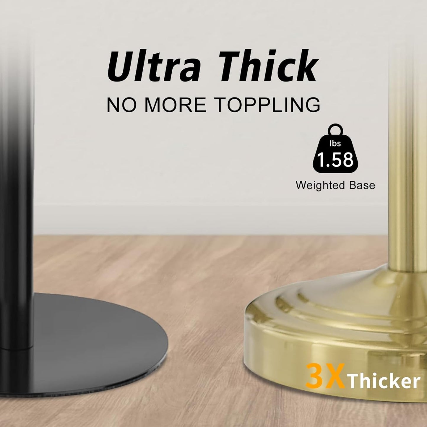 Hoimpro 17" Brushed Gold Free Standing Towel Rack Bracket, Double Towel Ring Hand Towel Stand Holder, Bathroom Hardware Accessories Set Towel Bar for Bathroom Vanities and Kitchen Countertops