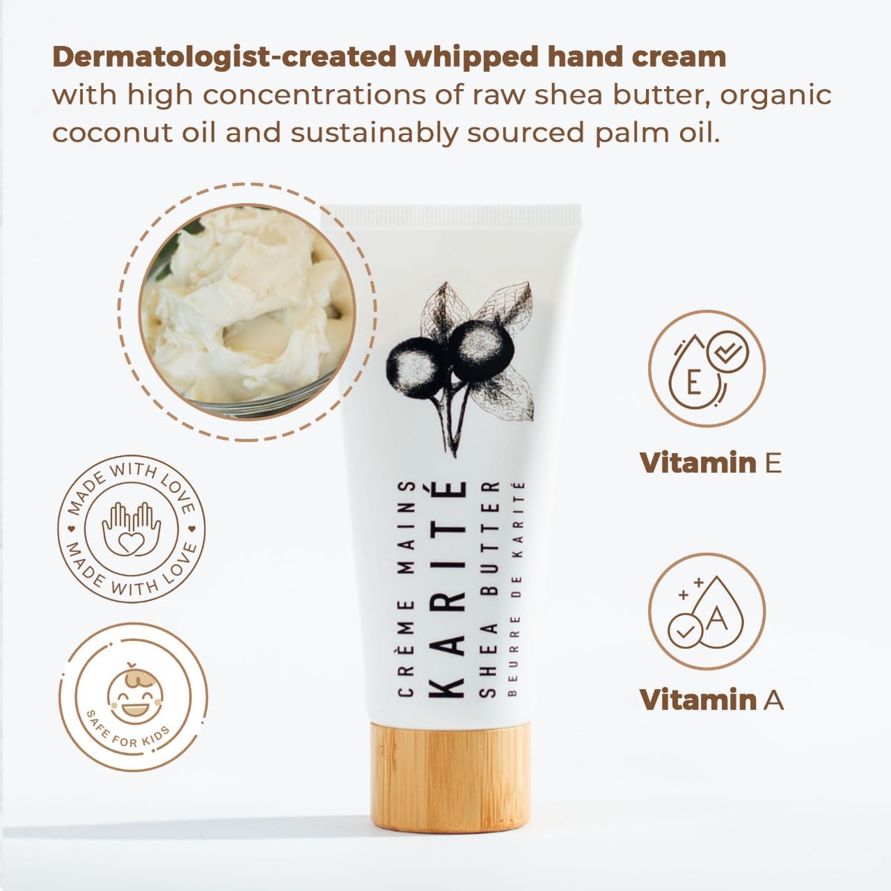 Karité Crème Mains Nourishing Hand Cream for Dry Hands | Shea Butter, Organic Jojoba & Rosehip Oil Blend | Dermatologist-Formulated and Approved | Cruelty-Free, Hypoallergenic Vegan Hand Cream