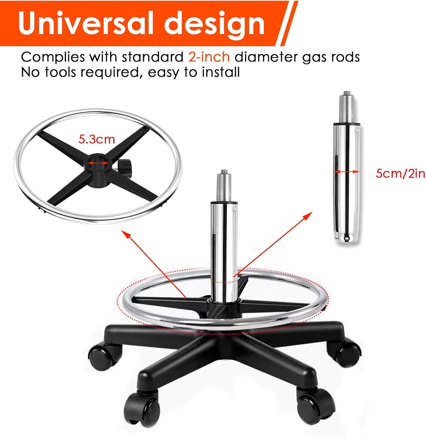 18" Chrome Foot Rest Ring for Drafting Stool or Office Chair,Office Chair Piston Foot Ring,Foot Rest (Silver, 18'')