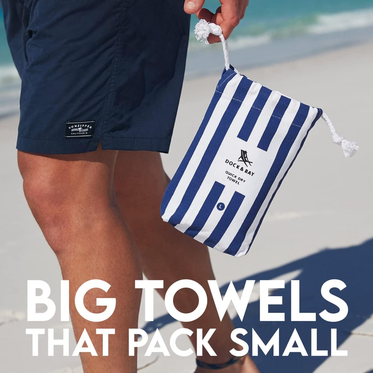 Dock & Bay Customized Beach Towel - Quick Dry, Sand Free - Compact, Lightweight - 100% Recycled - Includes Bag - Cabana - Whitsunday Blue- Large