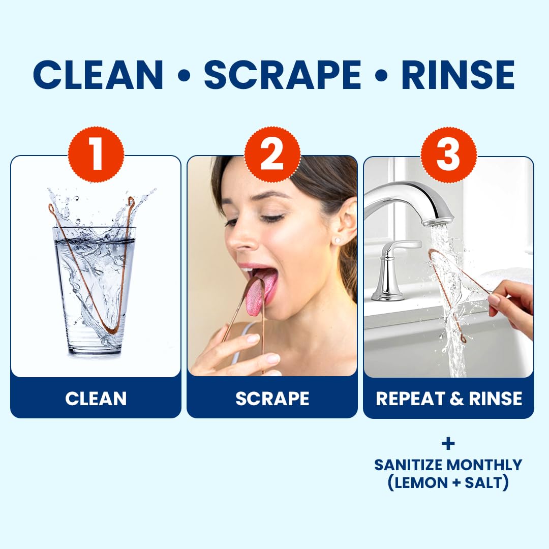 100% Pure Copper Tongue Scraper – Limpiador de Lengua Raspador for Adults & Kids | Metal Tongue Cleaner for Fresh Breath | Reusable Ayurvedic Tongue Scraper | Tongue Cleaning Tool (6 Pack, USA Seller)