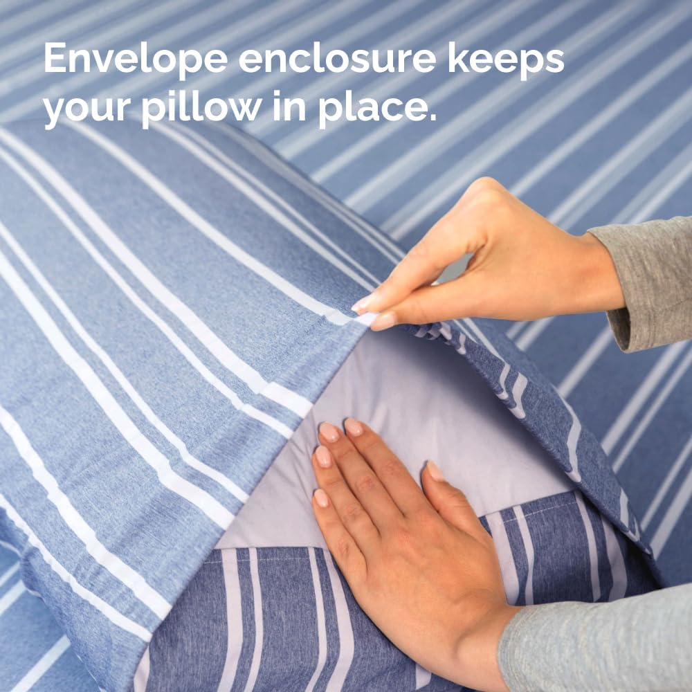 Queen Pillow Cases Set of 4 - Ultra Soft Hotel Quality Pillowcase Covers - Comfy, Cozy & Wrinkle Free - Shrinkage and Fade Resistant - Machine Washable Pillow Protectors - 4 Piece Set - Blue Stripes 3