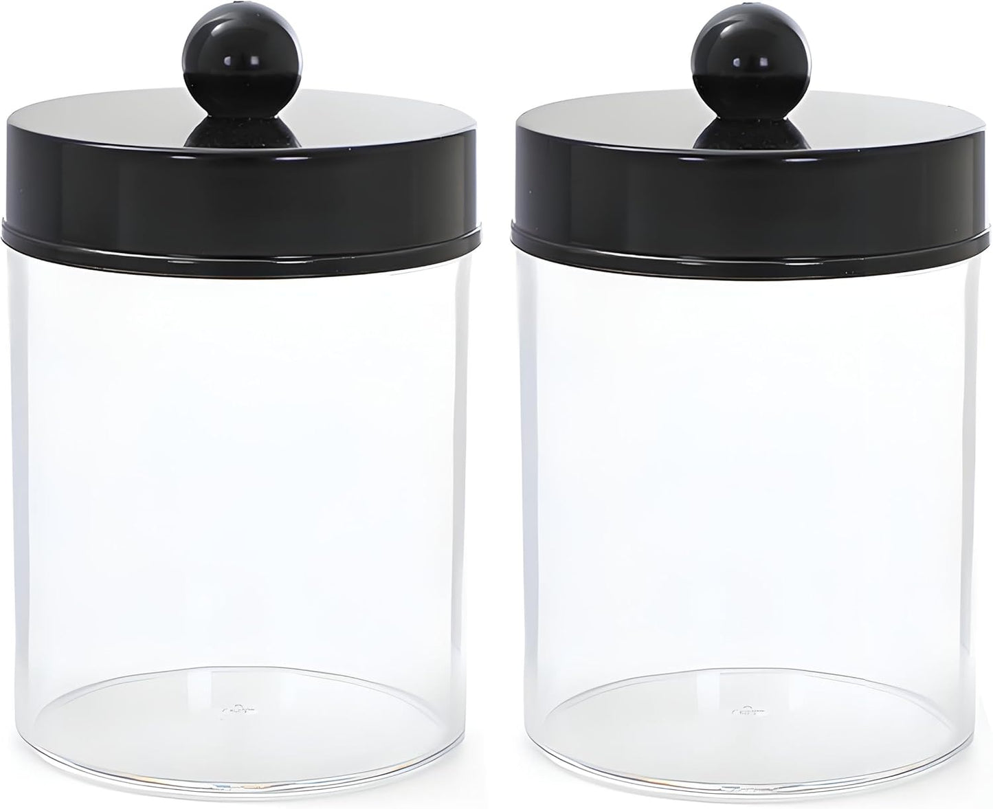 AXX Qtip Dispenser Apothecary Jars Bathroom - Qtip Holder Storage Canister Clear Plastic Jar for Cotton Swab,Q-Tips,Cotton Rounds (F#Black 2Pcs)