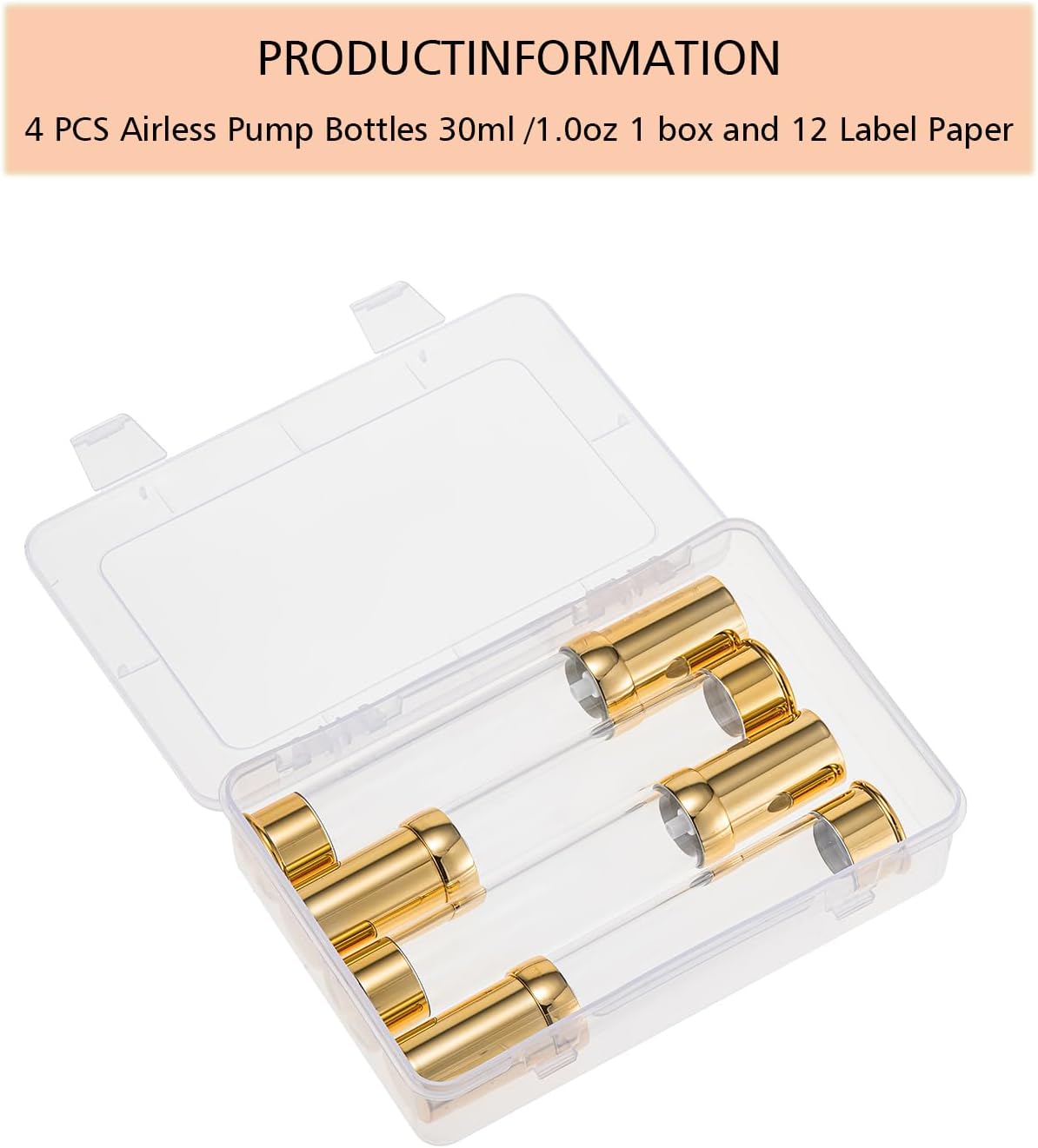1oz travel bottles 30ml, 4 pcs,Golds clear travel bottles,Airless pump bottles,DIY travel bottle set cosmetic containers Included, Gift Box,With labels,refillable cosmetic containers