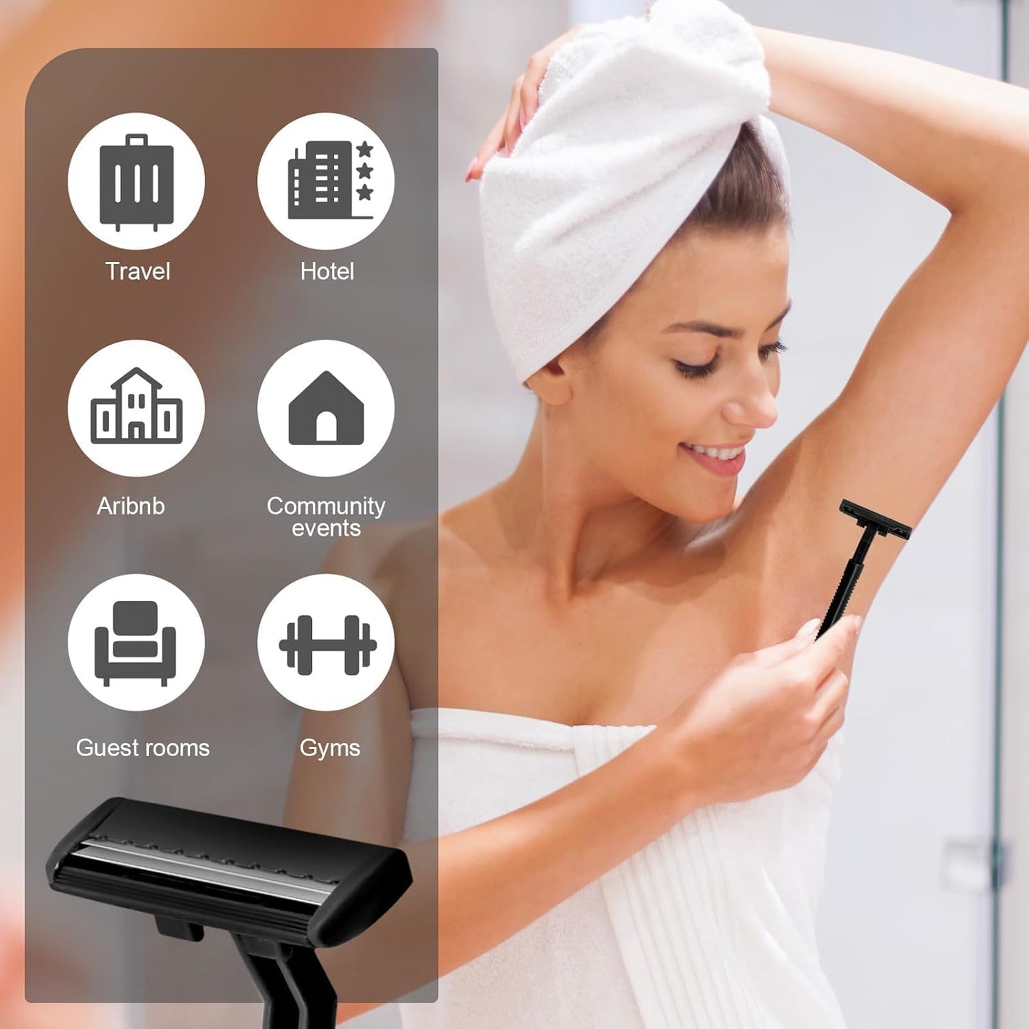 120 Pack Disposable Twin Blade Razors Individually Wrapped, Clear Safety Cap, Multipurpose Portable Shave Razor for Man Woman Bathing Hotel Travel (Black)