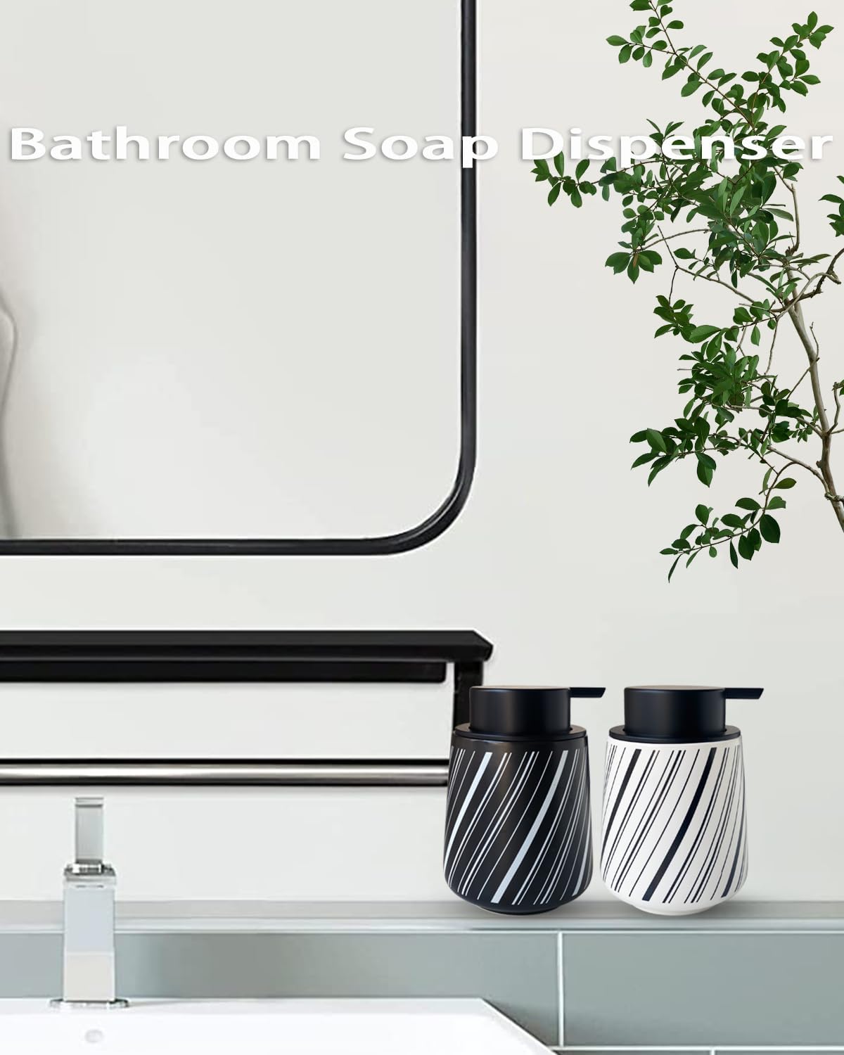 Chic Soap Dispenser Bathroom Ceramic Hand Foam Soap Dispenser for Bathroom Deco 12ounce Refillable Liquid Dispenser for Kitchen (Black)