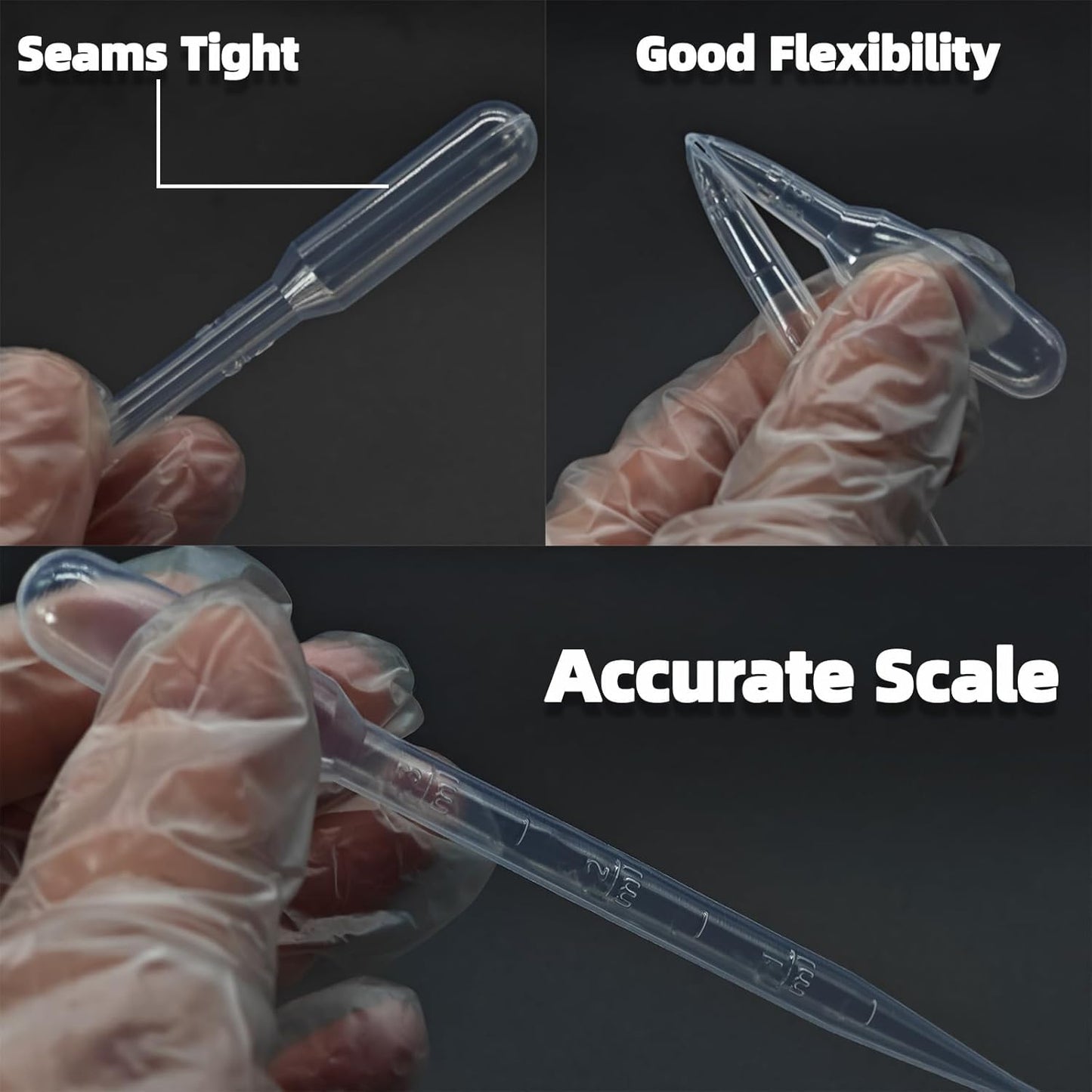 100 PCS 3ML Pipettes Dropper - Disposable Plastic Dropper Pipette for Accurate Liquid Transfer, Excellent Suction, Pipettes for Essential Oils, Resin, Crafts, Labs, Kids Activities, DIY Art