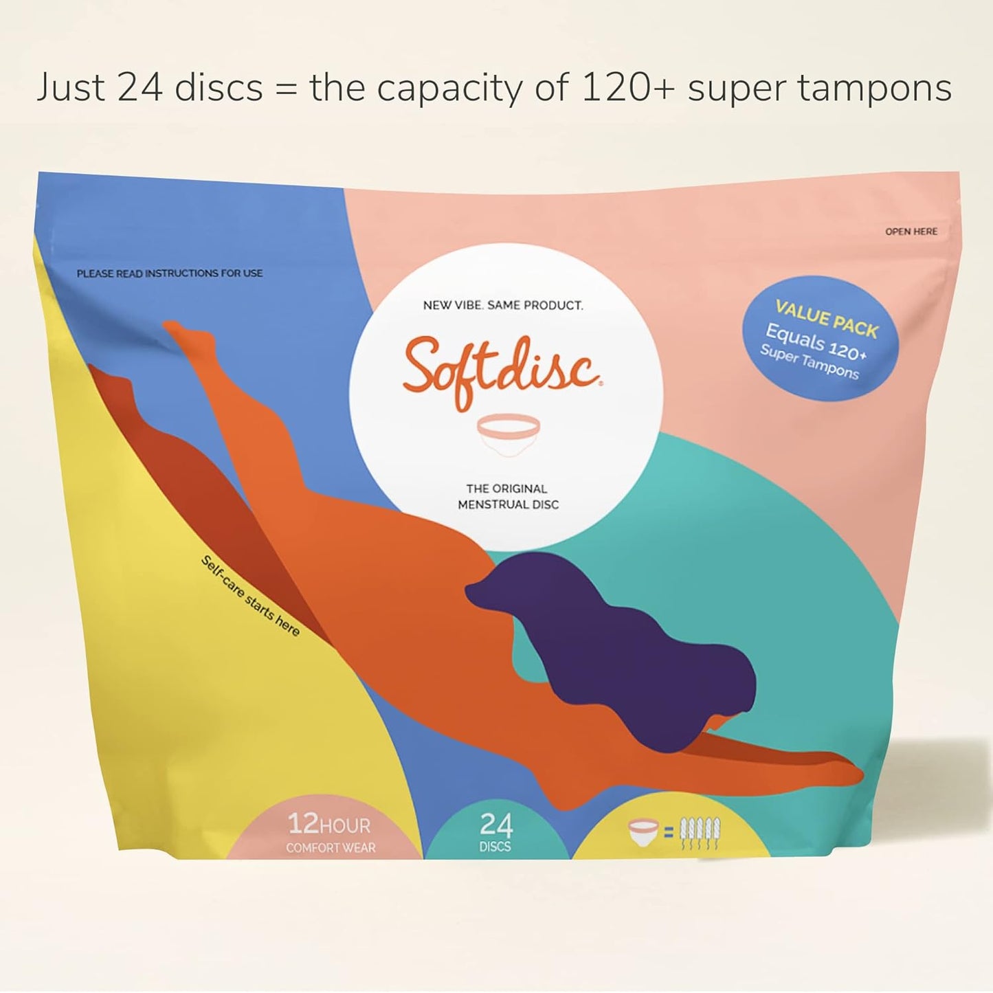 Softdisc Menstrual Discs – Disposable Period Discs for Heavy or Light Periods | 12-Hour Leak Protection | Tampon, Pad, and Cup Alternative | Capacity of 5 Super Tampons | HSA or FSA Eligible (24 ct.)