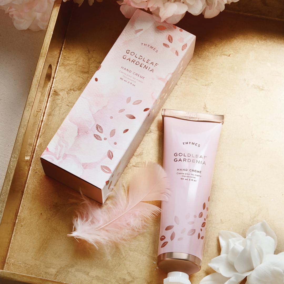 Thymes Hand Crème - Deeply Moisturizing Hand Cream with Light Floral Scent for Women (Goldleaf Gardenia, 3 oz)