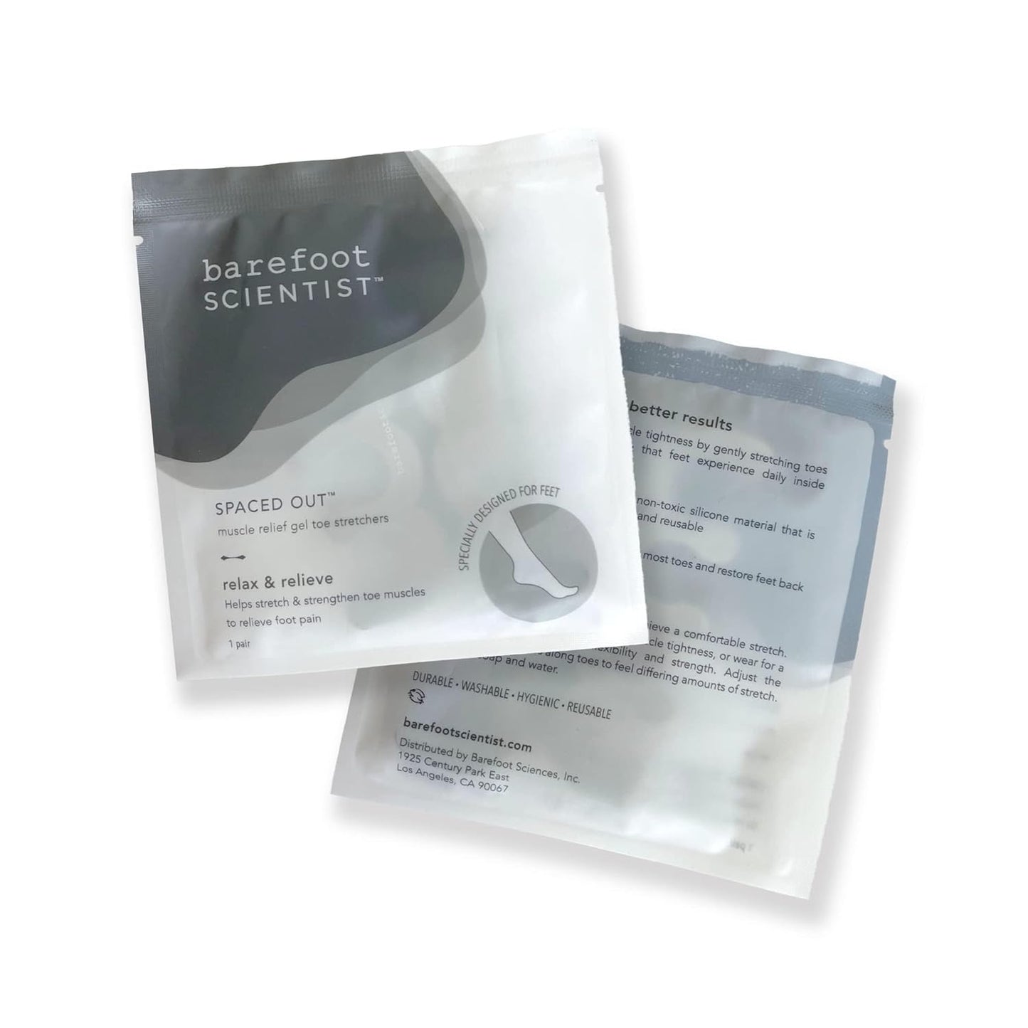 Barefoot Scientist Spaced Out Gel Toe Separator Nail Spreaders, Pedicure Toe Spacers for Women and Men, Relax and Strengthen Sore Feet, 2 Sizes Included