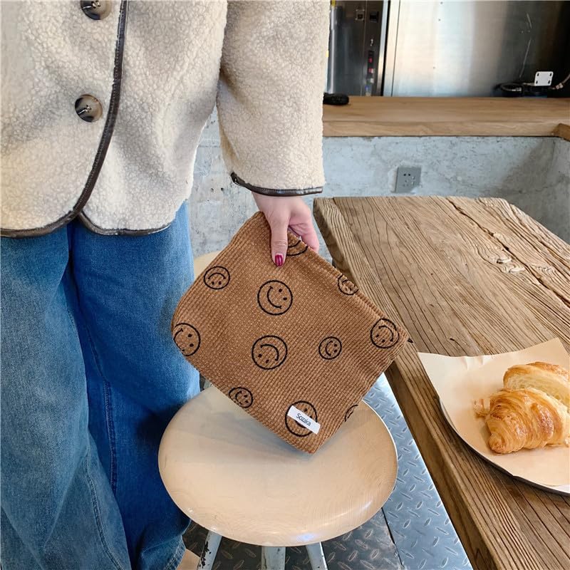 Cosmetic Bags for Women - Corduroy Cosmetic Bag Aesthetic Women Handbags Purses Smile Dots Makeup Organizer Storage Makeup Bag Girls Case Bags (A-Brown)