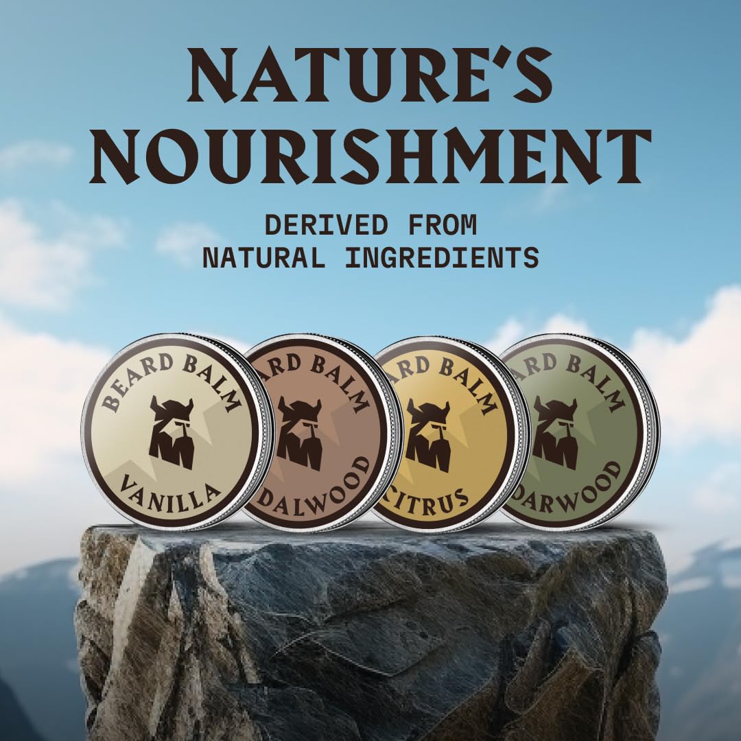 Striking Viking Beard Balm - 1 oz, Pack of 4, Citrus Vanilla Sandalwood Cedarwood - Anti-Itch Relief & Anti Itch Beard Balm - Deep Conditioning Shea & Jojoba Oils & Mustache Conditioner