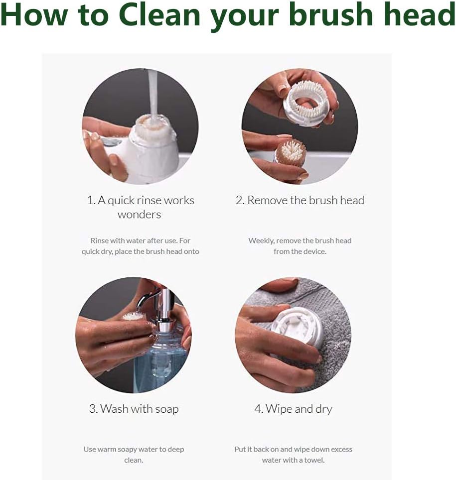 Replacement Facial Cleansing Brush Heads, Facial Cleansing Brush Head, Exfoliator Facial Brush Heads, for Acne Prone, Clogged and Enlarged Pores Skins (2 Pack/Green)