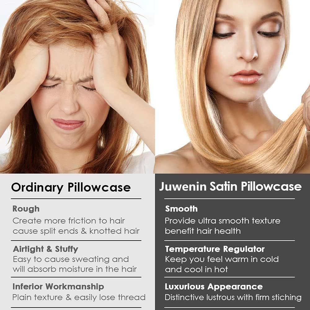 Juwenin Bedding,Super Soft and Luxury Silky Satin Pillowcase with Zipper (Silky Satin Pillow Case for Hair) Set of 2 (Aqua, King(20''x36'))