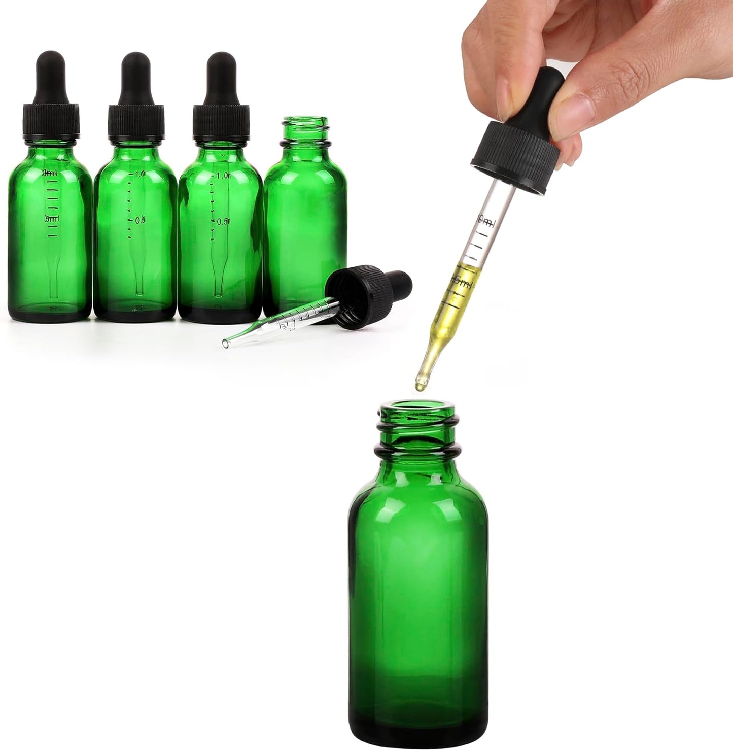 24 Pack,1oz Glass Dropper Bottle,Green Tincture Bottles with Dropper,Pretty Finish for All Kinds of Liquids,Oil Bottles for Hair- Stronger Suction ideal for Leakproof Travel
