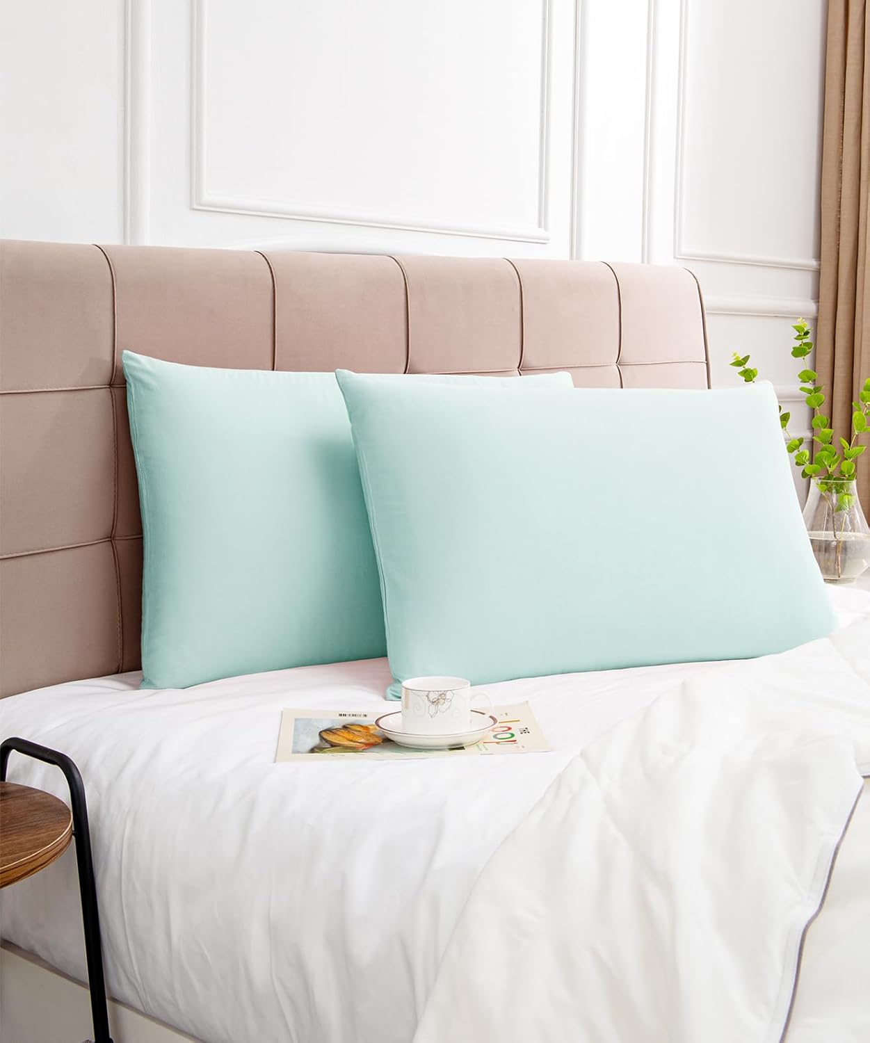 Warmstar Cotton Pillow Cases Standard Size Set of 2, 600 Thread Count Pillowcases 20x26 Inches, Soft Long Staple Cotton Pillowcases Breathable with Envelope Closure,Lagoon