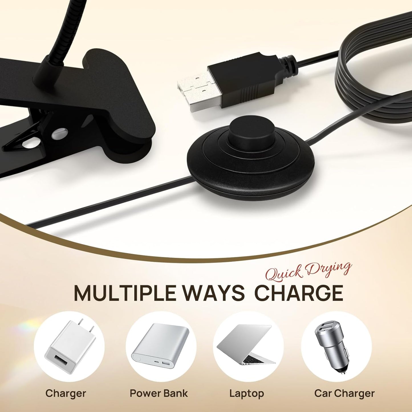 AORAEM UV LED Nail Lamp, Quick Drying UV Light for Gel Nails Foot Control LED Nail Cure Lamp, Flash Cure Light with Black Gooseneck and Clamp for Gel Nails