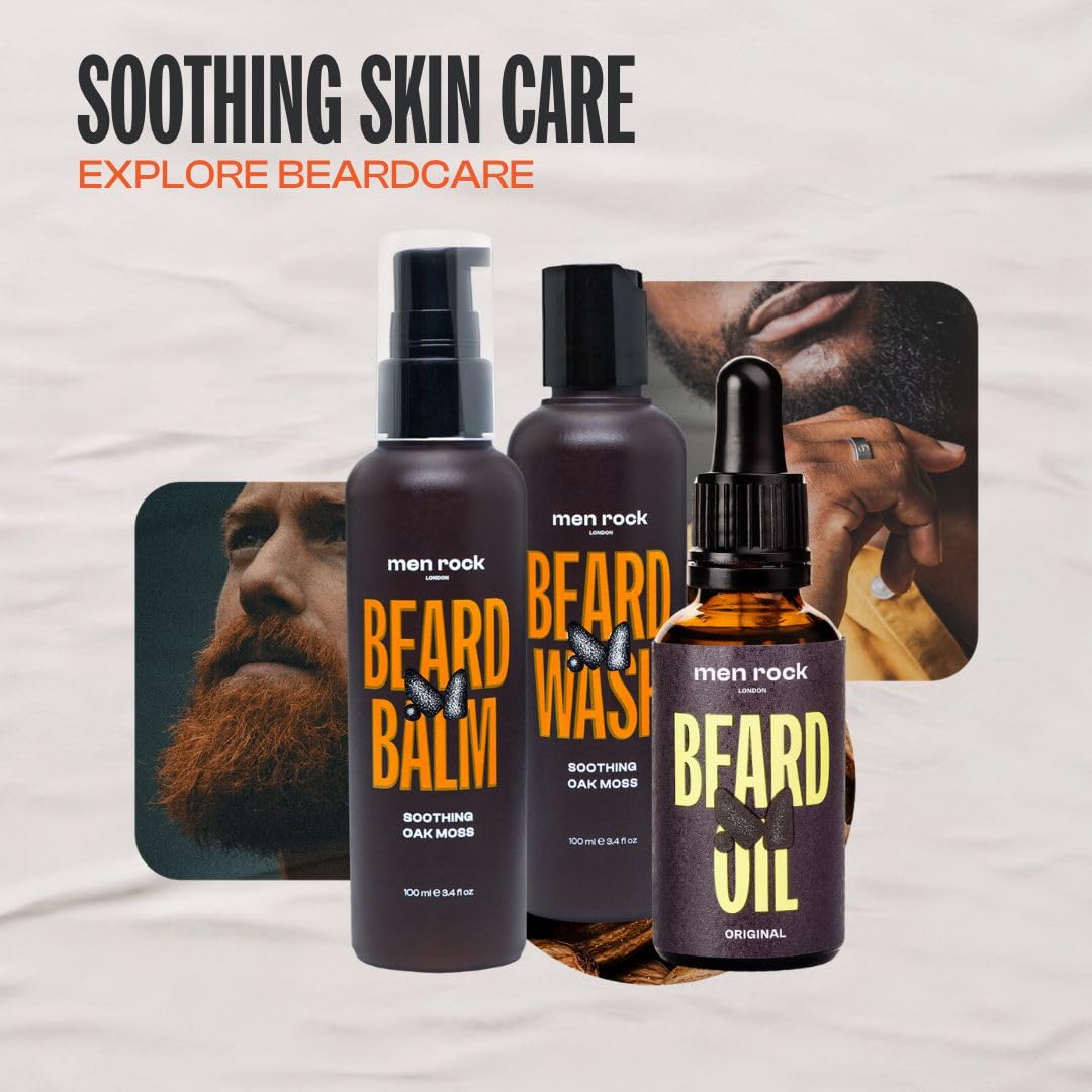 Men Rock Beardy Beloved Soothing Essential Beard Kit - Oak Moss - Softening Beard Balm and Wash - Mens Face Care - Skincare Products for Men - 2 Pc