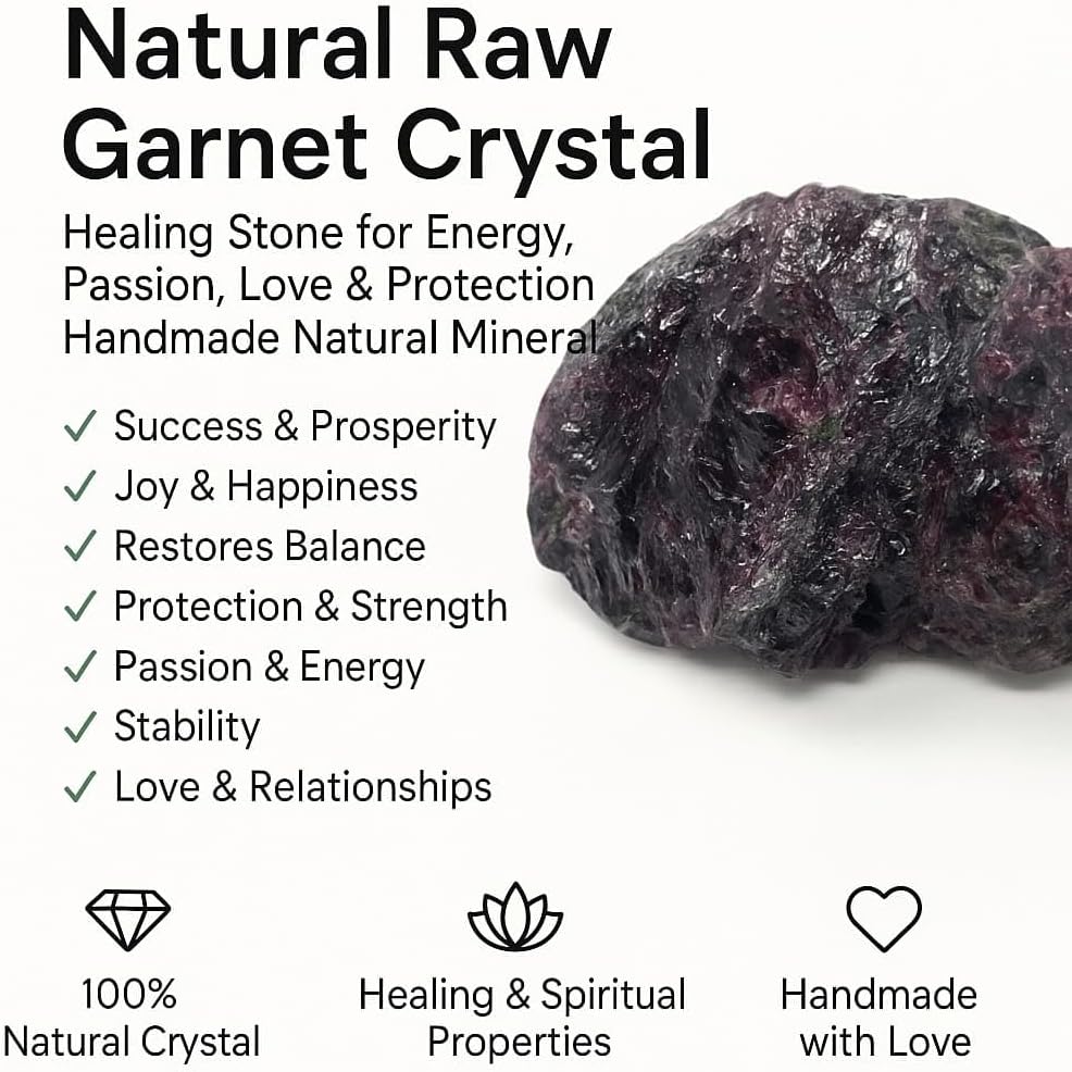 Natural Garnet Raw Crystal Stone – Healing Energy Rock for Reiki, Chakra Balancing, Meditation & Crystal Collection – Raw Garnet Mineral for Positive Energy, Strength & Vitality