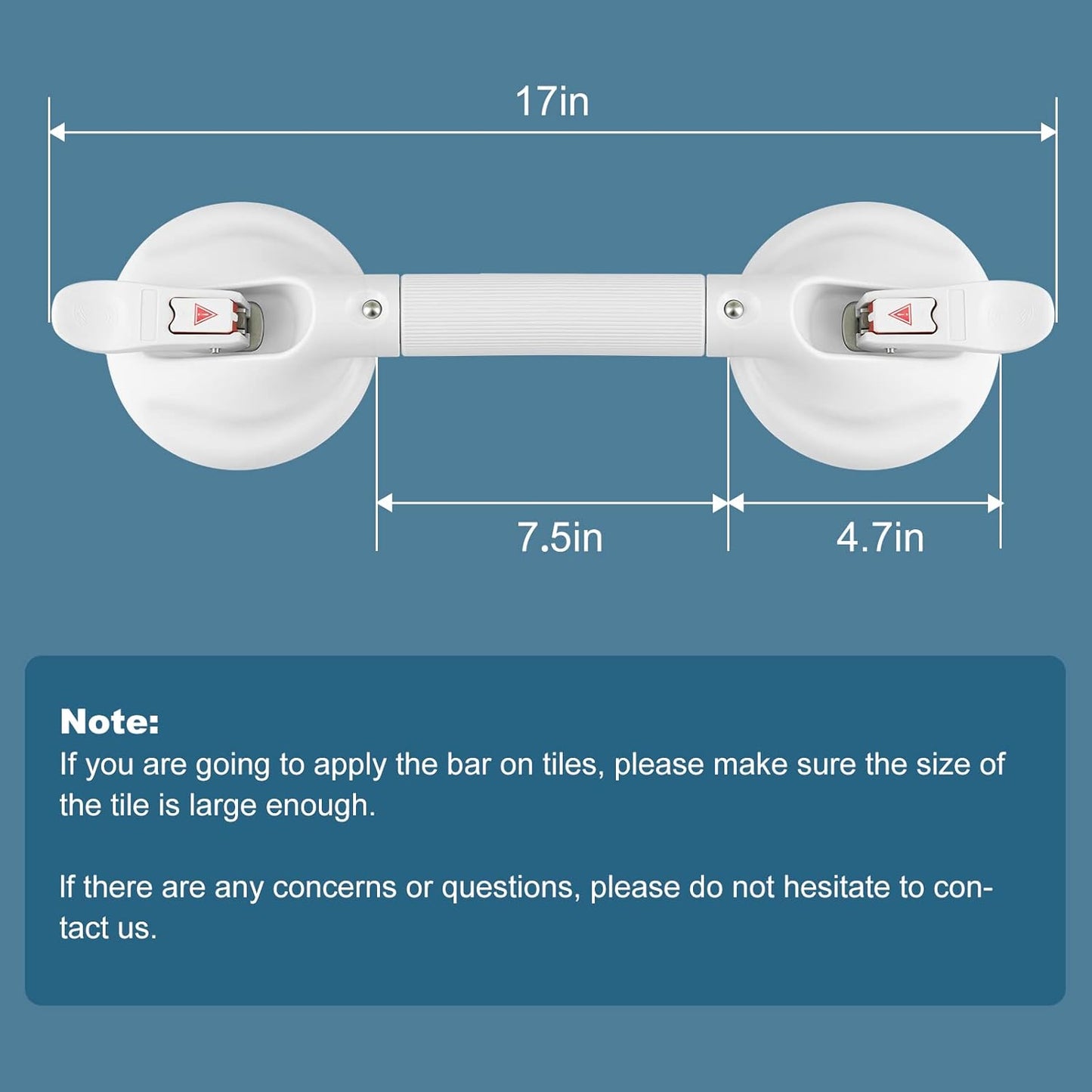 Shower Handle Upgraded 17 inch Grab Bar for Bathtub,Shower Handles with Strong Suction Cup Grab Bar,Bathroom Safety for Handicap Elderly Seniors and Disabledļ¼White