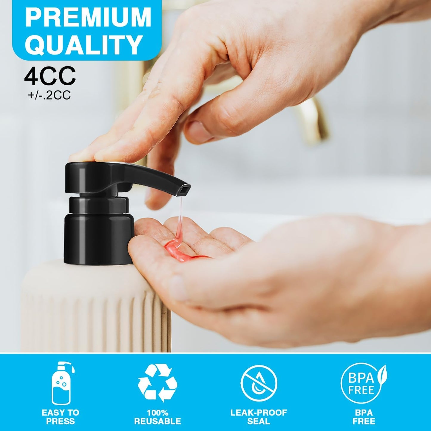 4-Pack Shampoo Pump for Liter 33.8 oz Shampoo and Conditioner, Pump Dispenser Fits Most Salon Brand Bottles with 1-inch Wide Opening, White Replacement Pump for Hair Products, Body Wash, Lotion, Gel